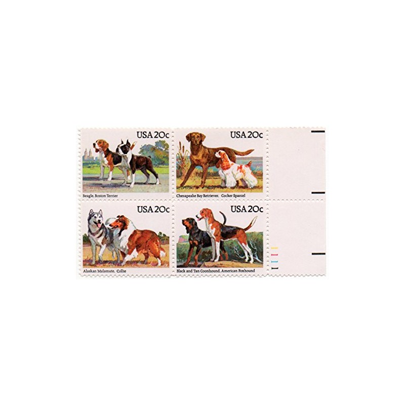 US Postage Stamp 1984 Dogs Issue 20 Cent Plate Block