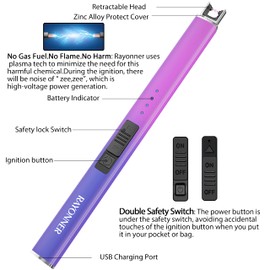 RAYONNER Electric Arc Lighter - Rechargeable USB, Rose Gold+Pink/Violet Gradient, 2-Pack
