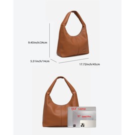 NEWBELLA Vegan Leather Shoulder Bag, Wide Fixed Strap, Zipper Pockets, Flat Bottom Design (Brown)