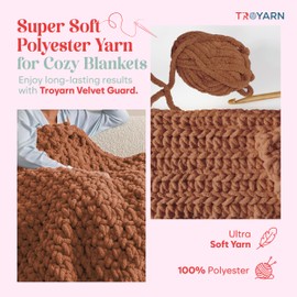 Chunky Chenille Yarn by Troyarn,Super Bulky, Soft, Fluffy Plush Yarn Crocheting, Knitting, Hand Knitting, Blanket Making, Jumbo Skeins for Arm Knitting, Home Décor-2x200gr / 2x28yd(121108-Terra)