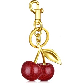 Cereza Llavero, Abalorio para Bolsa de Cereza Llaveros para Mujer, Resina y Acero Inoxidable, Pequeño y Exquisito, Regalo Ideal para Día de la Madre o Cumpleaños