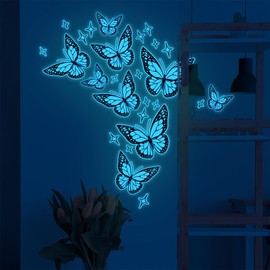 ALEGRE® Pack of 28 Wall Stickers Butterflies Luminous Butterfly Wall Stickers Butterfly Decorative Wall Stickers Butterfly Luminous Stickers for Living Room Children's Room Bedroom