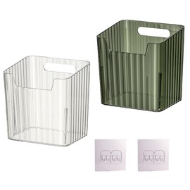 gifthub 2Pcs Storage Organizer Bins,Wall Mounted Clear Storage Bins with Hooks,Easy to Install,Stackable Fridge Organizer,Plastic Floating Shelves for Refrigerator Kitchen Bathroom