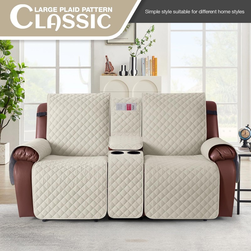 KinCam 100% Waterproof Loveseat Recliner Cover with Console, Non-Slip Reclining