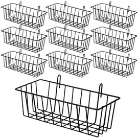 10 PCS Hanging Wire Baskets for Organizing - Hanging Metal Basket Storage with Wall Grid Panel, Rust-Resistant Iron for Kitchen Bathroom Home Decor (Black, 9x3.9x3 Inches)