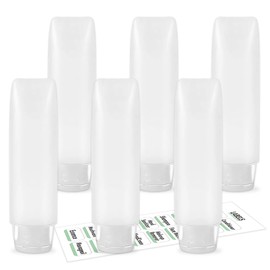 Guokoo 6 Pcs 1 oz Travel Size Toiletries Refillable Travel Bottles, Squeeze Travel Toiletry Bottles with Labels for Toiletry Makeup Travel Containers