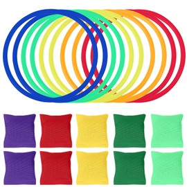 Alipis Bean Bag Toss Game Set: 10Pcs Nylon Bean Bags & 10Pcs Plastic Toss Rings, Colorful Throwing Game Set for Party Game, Indoor, Outdoor Activities, Sports Competition