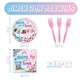 48pcs Pink Blue Gender Reveal Party Decoration Set,16 Dessert plate,16 Napkin And 16 Fork,16 persons Disposable tableware,Used Cowgirl Birthday Party Supplies (Multicolor 25)