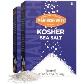 Manischewitz Natural Bulk Kosher Salt, 4lb (2 Pack) 100% Coarse Sea Salt from Sicily Italy | Iodine Free | No Additives or Fillers | The Perfect Salt Grinder Refill | 25% more than 3lb Kosher Salt Box
