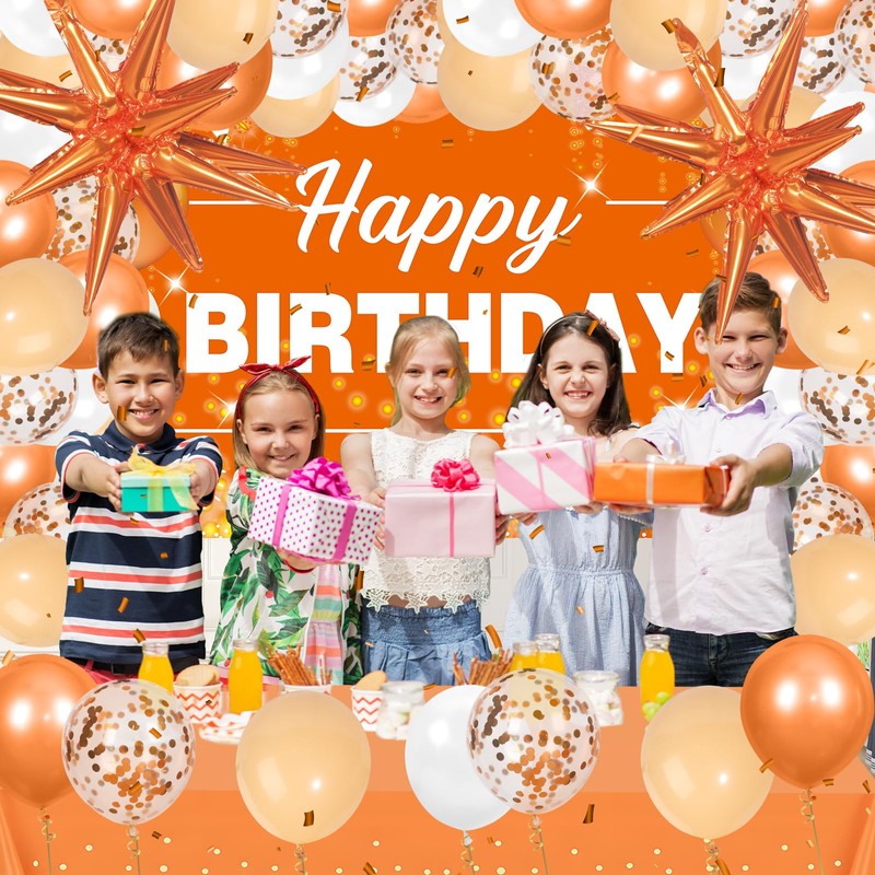 62pcs Orange Fall Birthday Decorations Orange Happy Birthday Banner