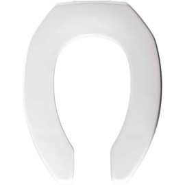 BEMIS 2155CT Commercial Open Front Plastic Toilet Seat, Heavy Duty Industrial Seat without Lid, Secure Installation, Made in USA, Elongated, White