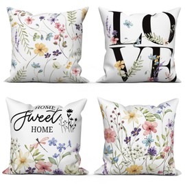 Leowefowa Spring Decorations for Home Sweet 18x18 inch Set of 4 Love Pillow Covers Springtime Farmhouse Throw Sofa Couch Cover Garden Outdoor Home Bedroom Car Cushion Case for Indoor Decor