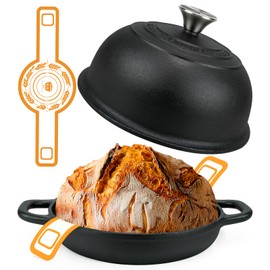 5QT Pre-Seasoned Cast Iron Dutch Oven For Bread Baking, Dutch Oven with Domed Lid, Sourdough Bread Baking Supplies, Multi-Functional Bread Pan For Baking, Frying, Roasting