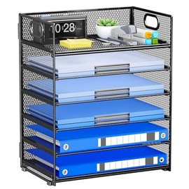 Organizador de papel de 6 niveles para escritorio con asa, organizador de archivos de metal resistente | Organizador de escritorio apilable para sumin