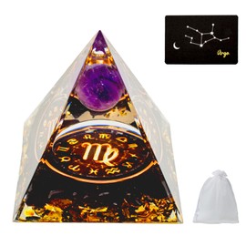 VBNZBK Orgonite Pyramid Crystals Pyramid Large Gemstones Pyramids Zodiac Sign Esoteric Zodiac Sign Gifts 12 Constellation Meditation Decoration Esoteric Decoration (Virgo)