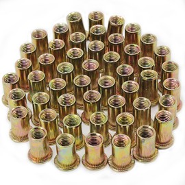 HSeaMall M8 Plated Carbon Steel Rivet Nut M8 Threaded Insert Flat Head Threaded Rivet Nutsert Cap Kits Rivnut Tool50Pack