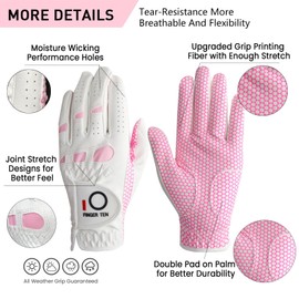 FINGER TEN Ladies Golf Gloves Left Right Hand 1 Pack, Golf Glove for Women's Golfer Lh Rh All Weather Grip, Size Fit XS Small Medium Large XL (Pink, Small (Worn On Left Hand))