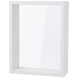 OLYCRAFT White Wooden Rectangle Shadow Box Display Case with Double Sided Clear Acrylic Window - 6.3x2.4x8.3 inches