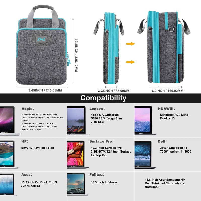 ZINZ 12.3-13 Inch Travel Laptop Shoulder Bag with Expandable Compartment