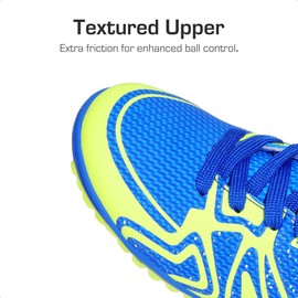 DREAM PAIRS Boys Girls Indoor Turf Soccer Cleats Lace Up Athletic Youth Futsal Football Shoes for Little/Big Kid,Size 4 Big Kid,Royal/Lemon Green/White,SDSO2413K