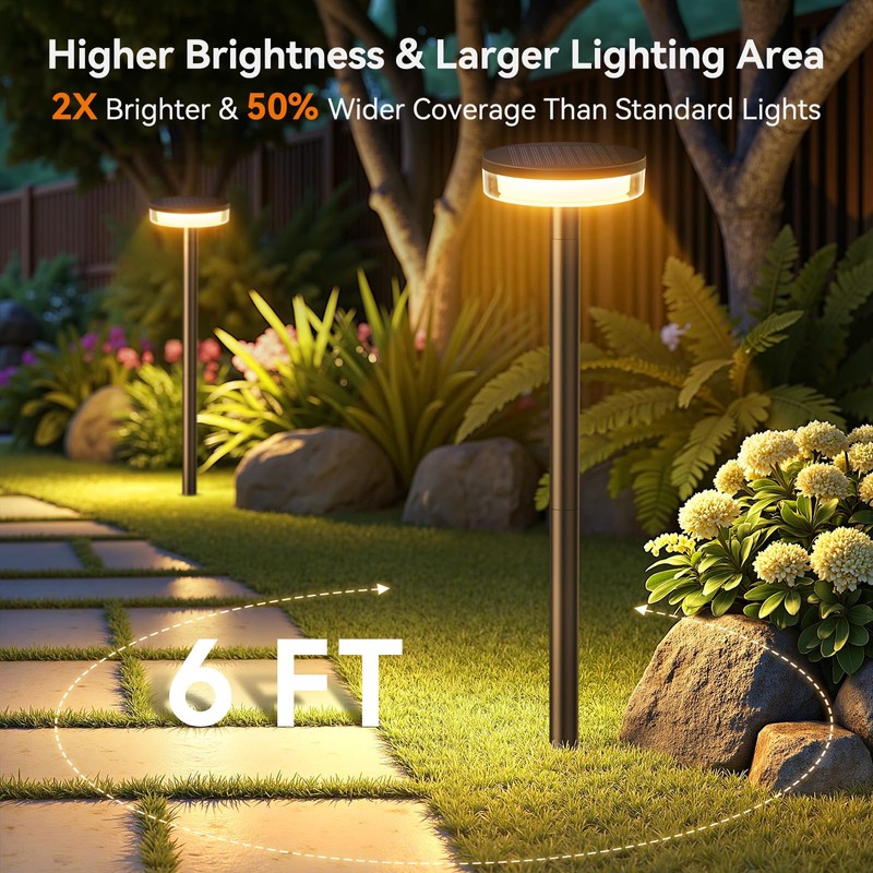 LETMY Solar Pathway Lights Outdoor, 6 Pack 2X Brighter Solar