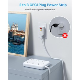 2 Prong GFCI Power Strip, VINTAR 2 Prong to 3 Prong GFCI Plug Adapter, 6ft Extension Cord with 6 Outlets & 4 USB(2 USB-C), 1050J Surge Protector, Polarized Plug Wall Mount for Non-Grounded Outlet