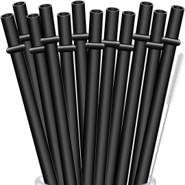 Alink 13 Inch Extra Long Reusable Plastic Black Straws, 12-Pack Tumble