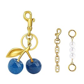 Cherry Keychain Cherry Bag Charm Keychain Accessories Gifts for Women Bag Charms Extender Chain for Handbags(Blue Cherry-Golden)