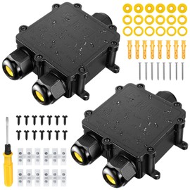 Junction Box IP68 Kohree Junction Box Waterproof Clamping Box Cable Connector Outdoor Socket Garden Larger 3-Way Connection Box M25 Cable Gland Diameter 4mm-14mm, PC + PVC (Pack of 2)