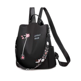 NICOLE & DORIS Women Fashion Backpack Anti Theft Rucksack Lightweight Casual Daypack Ladies Embroidered Handbags Convertible Backpack for Travel School Daily Black