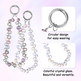 Lnngub 2 Pcs Crystal Phone Wrist Strap,Beaded Cellphone Bracelet Strap with Tether Tab Cell Phone Wrist Straps for Women(Deep Purple + Transparent)