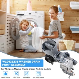 W10425238 W10605427 Washer Drain Pump Assembly Compatible with Whirlpool Duet Washing Machine Maytag Amana Crosley Clothes Washer Replacement Parts W10799064 W10799065 W10903216 W10918044 AP6023357