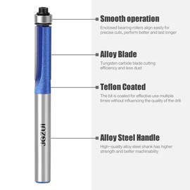 Flush Trim Router Bit 1/4 Inch Shank, Straight Flush Trim Router Bit for Woodworking, 1/4" Diameter