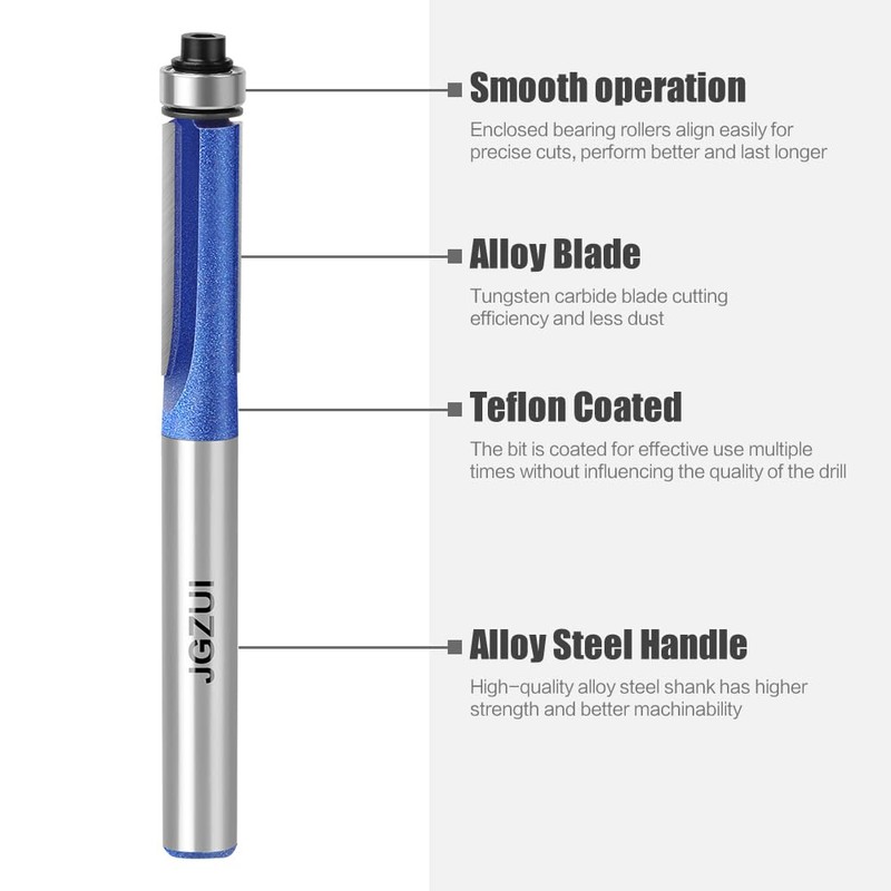 Flush Trim Router Bit 1/4 Inch Shank, Straight Flush Trim