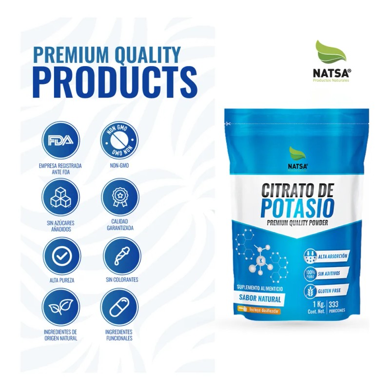 Citrato De Potasio, Calidad Premium, Bolsa 1 Kg Sabor Natural