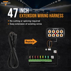 Auxbeam Extension Wiring Harness for 8 Gang Switch Panel BA80, GA80, BB80, GB80, AR-600, AR-800, AR-820, RA80, RA60, RB80, RB80XL, RC-800, Switch Controller Extension Extended Wire Line, 1.2m/47inch