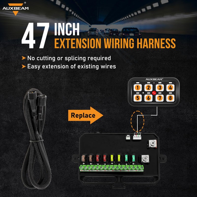 Auxbeam Extension Wiring Harness for 8 Gang Switch Panel BA80,