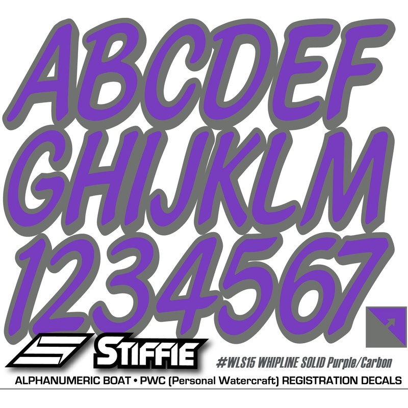 STIFFIE Whipline Solid Purple/Carbon 3" Alpha-Numeric Registration Identification Numbers Stickers