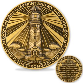 Lighthouse Bible Verse Challenge Coin – Psalm 27:1 and Isaiah 41:10 KJV Scripture Coin with Acrylic Case – Inspirational Christian Collectible Gift for Faith & Strength