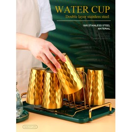 QOBIMOON Stainless Steel Cup, 12 oz/350ml Set of 2, Stackable Stainless Steel Insulated Cups, Small Metal Cup Double Wall Tumbler Vacuum Metal Drinking Glasses HOT or Cold Beverages -Gold