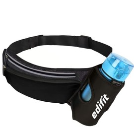 EDIFIT, Running Belt, Phone Holder, Water Bottle for Running, Men and Women, Running Waist Belt, Waterproof, with Zipper, Adjustable and Reflective Strap (Black)