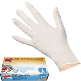 Pack of 100 Disposable Vinyl Gloves, Extra Thin, Powder-Free, Size L