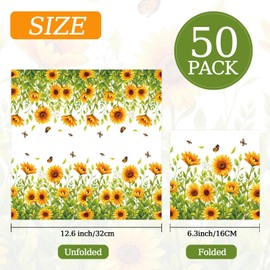 50 Pcs Sunflower Napkins 6.5 x 6.5 inch, Sunflower Birthday Paper Napkins Disposable Holiday Beverage Cocktail Napkins for Summer Fall Bridal Shower Birthday Decoration