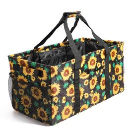 Joyfol Day Extra Large Utility Tote Bag, Reusable Grocery Bags Foldable, Upgraded Metal Frame, With Sturdy Handles Reinforced Bottom Heavy Duty Oxford Fabric Moving Shopping Bags, Sunflower