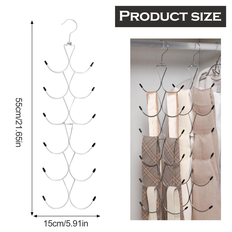 1 Pack Scarf Holder with 12 Compartments, Scarf Hangers, Scarf
