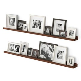 Wallniture Denver 48 Inch Long Floating Shelves for Wall, Narrow Picture Ledge Shelf Set of 2, Walnut Wood Wall Shelves