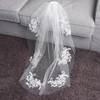 Elegant Short Bridal Veil Lace Appliques Crystal Beads Wedding Veil