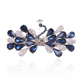 Sankuwen Peacock Rhinestone Hairpin Luxury Crystal Hair Barrette Clip(Dark Blue)