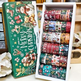 Juego de 27 rollos de cinta Washi vintage de Navidad, cintas decorativas retro de fiestas con muñeco de nieve, Papá Noel, diseños de árbol de Navidad, suministros de manualidades DIY para