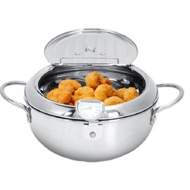 Natudeco Japanese Style Deep Frying Pot, 2.2L Stainless Steel, Nonstick, Tempura Frying Pot with Temperature Control and Lid
